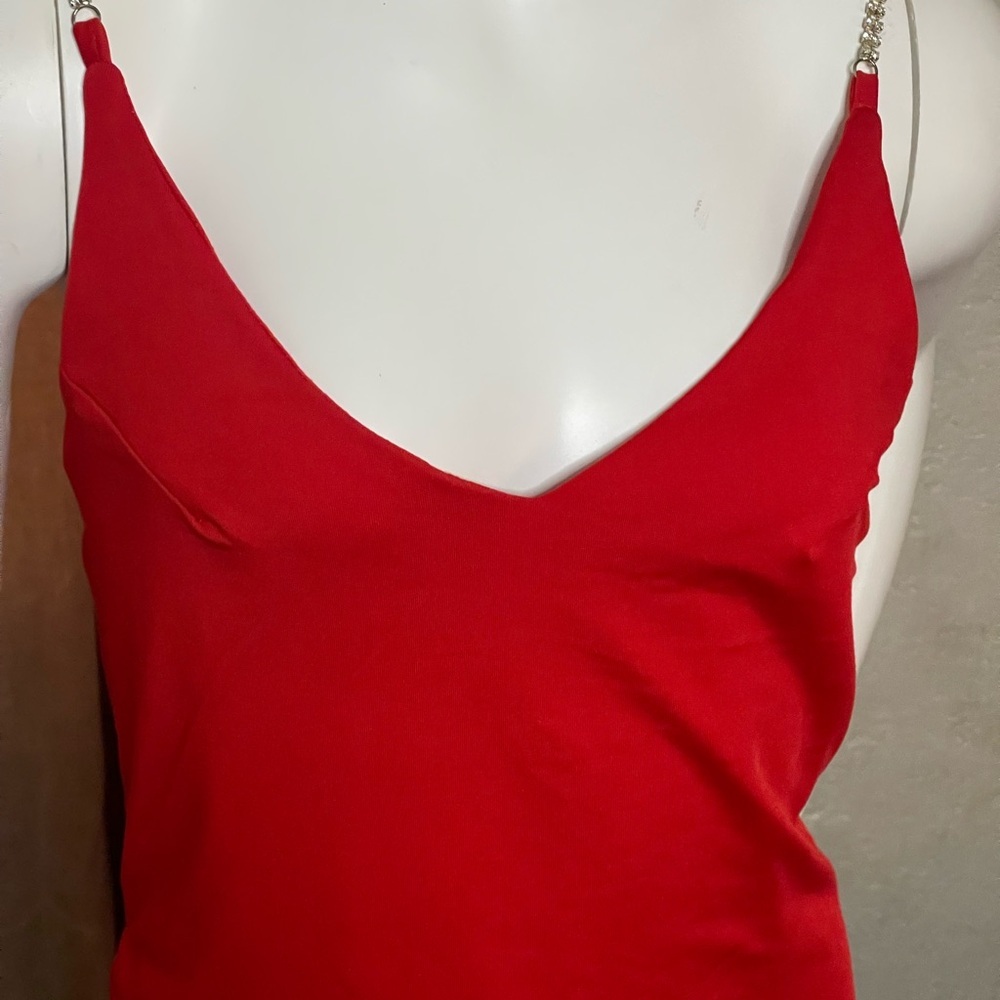 Charlotte Russe Red Sleeveless Bodysuit with Chain Strap Accents Size L - Picture 3 of 6